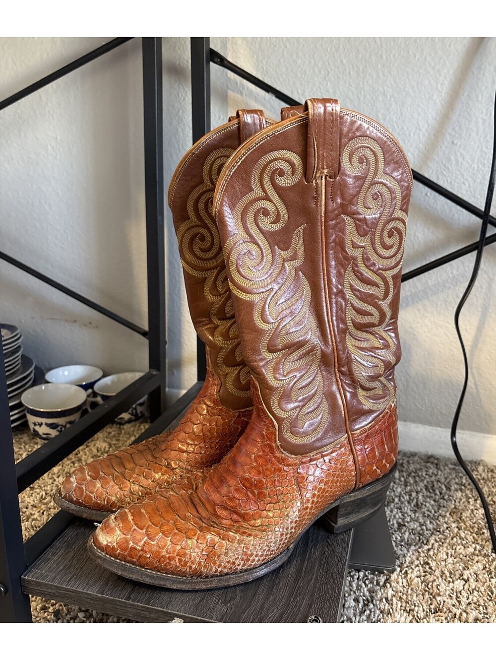 Tony Lama Snake Skin Brown Exotic Western Texas Cowboy Boots Men's Size 8.5D